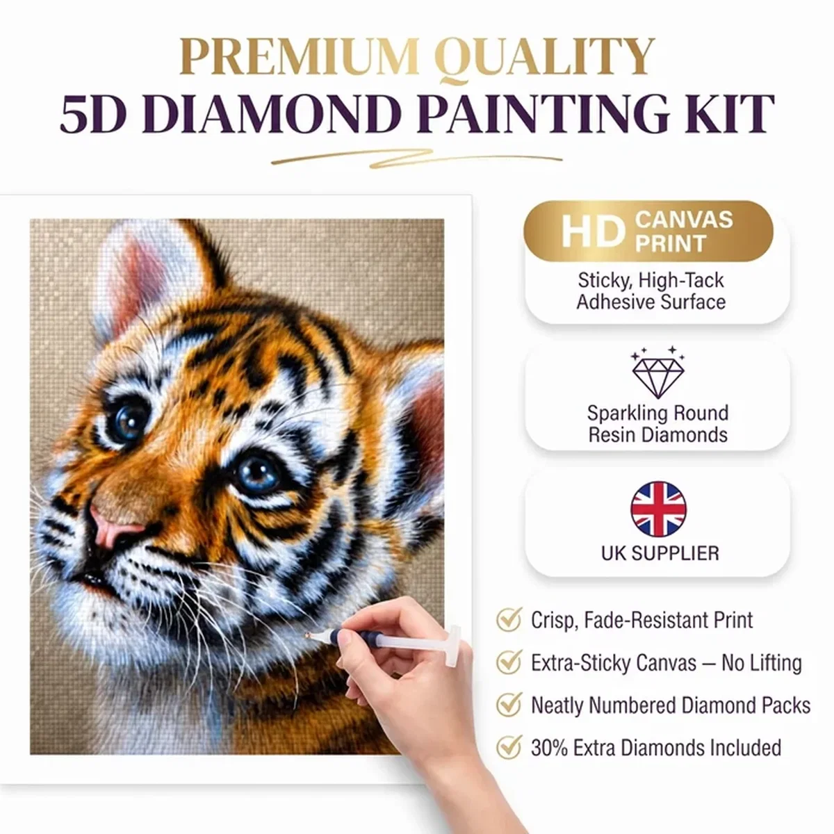 Cute Tiger Cub Square 5D DIY Diamond Painting Kit - Multi – image 4