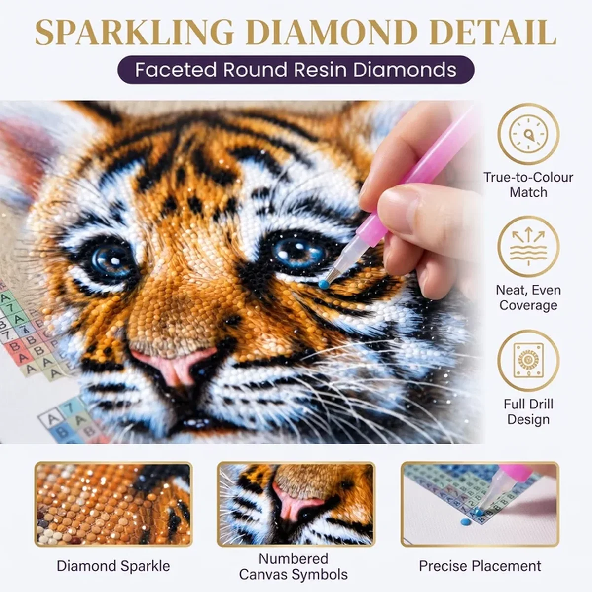 Cute Tiger Cub Square 5D DIY Diamond Painting Kit - Multi – image 7