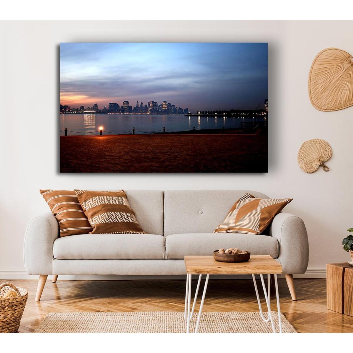 City Across The Water Canvas Print Wall Art - Yellow / 35.56cm – image 3