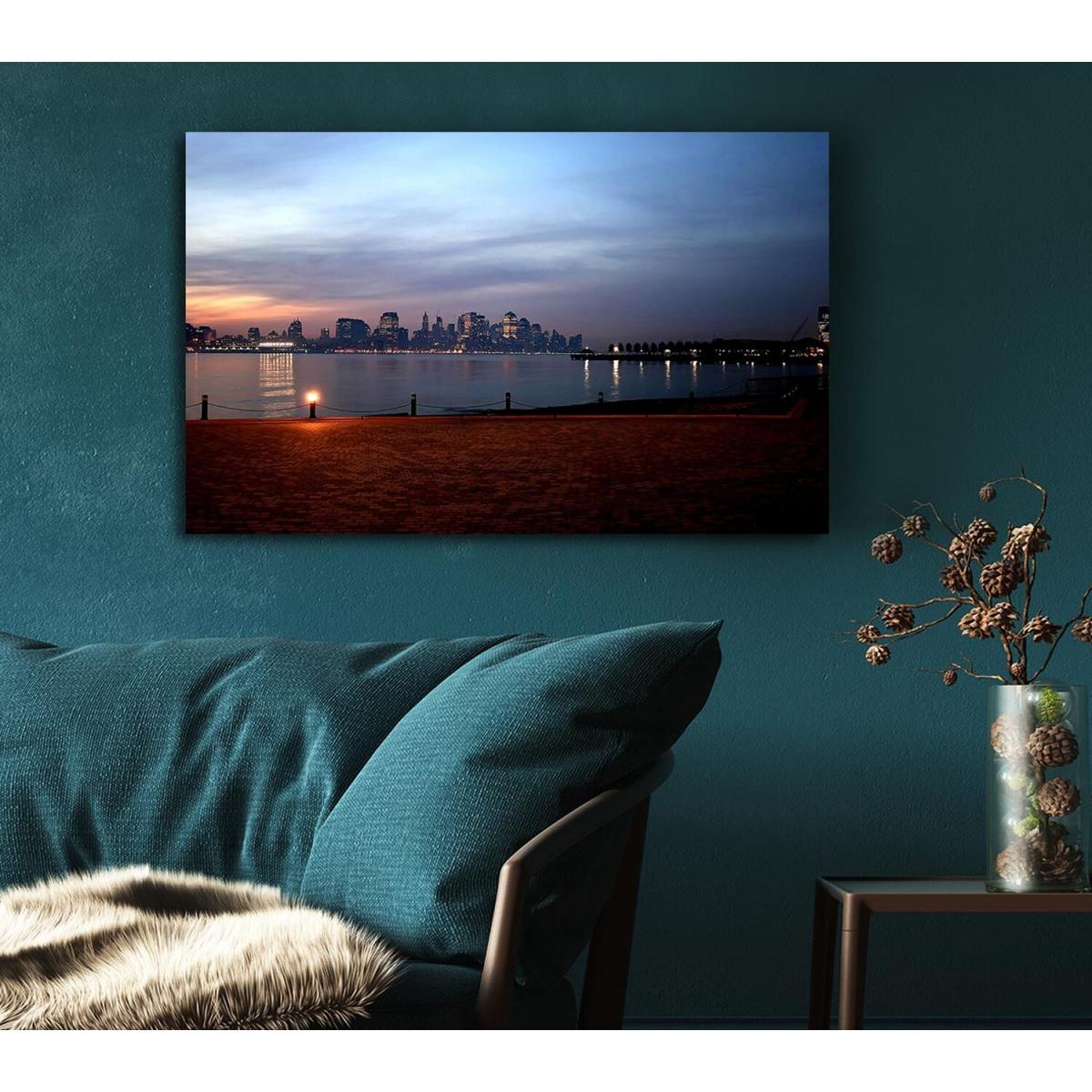 City Across The Water Canvas Print Wall Art - Yellow / 35.56cm – image 4