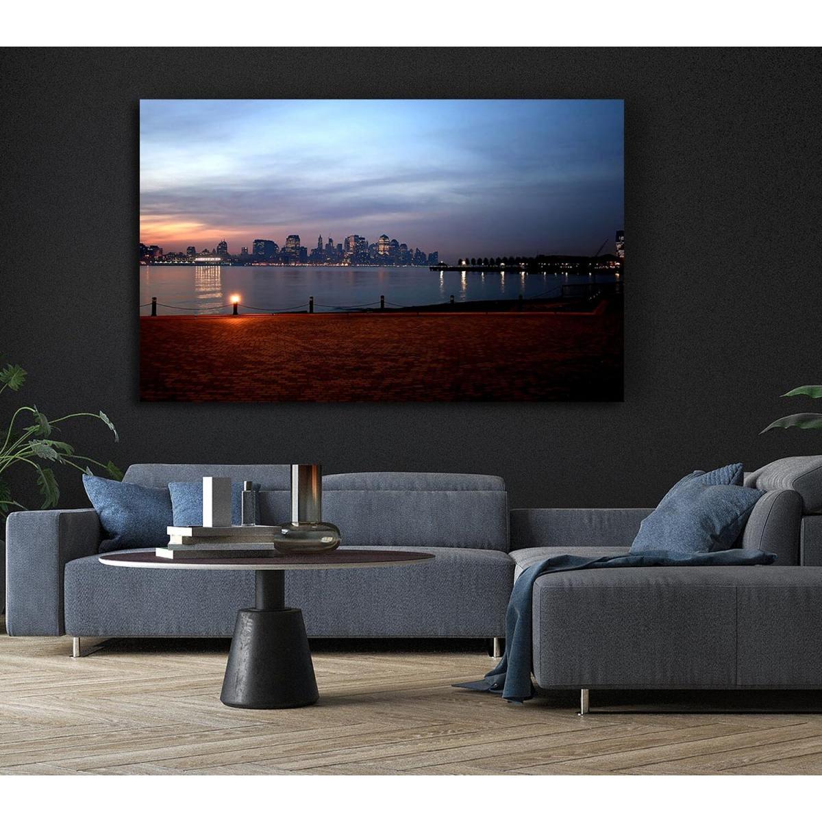 City Across The Water Canvas Print Wall Art - Yellow / 35.56cm – image 5