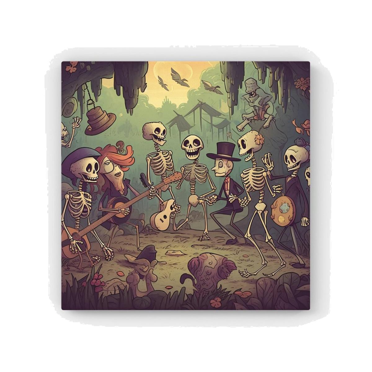 Cartoonish Skeletons Having A Party HD Metal Print - Blue / 30cm