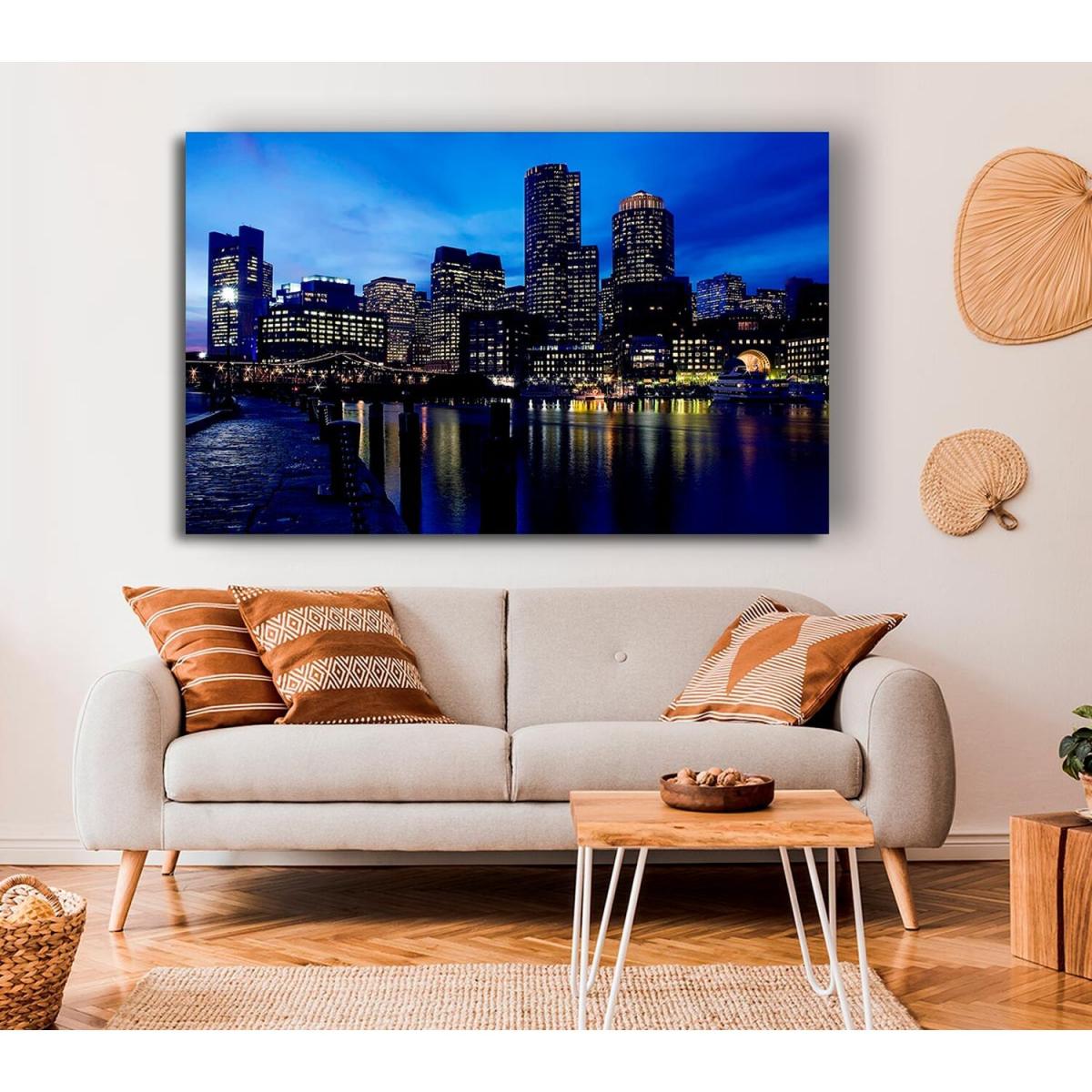 City Glow Night Blues Canvas Print Wall Art - Yellow / 101.6cm – image 3