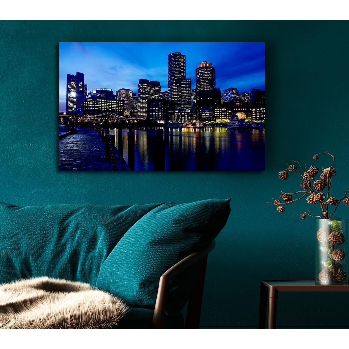 City Glow Night Blues Canvas Print Wall Art - Yellow / 101.6cm – image 4