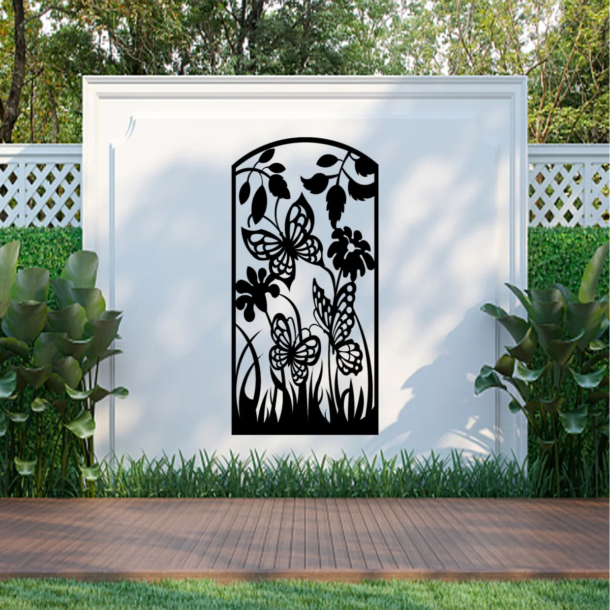 Butterfly Flower Screen Metal Wall Art - Black – image 2