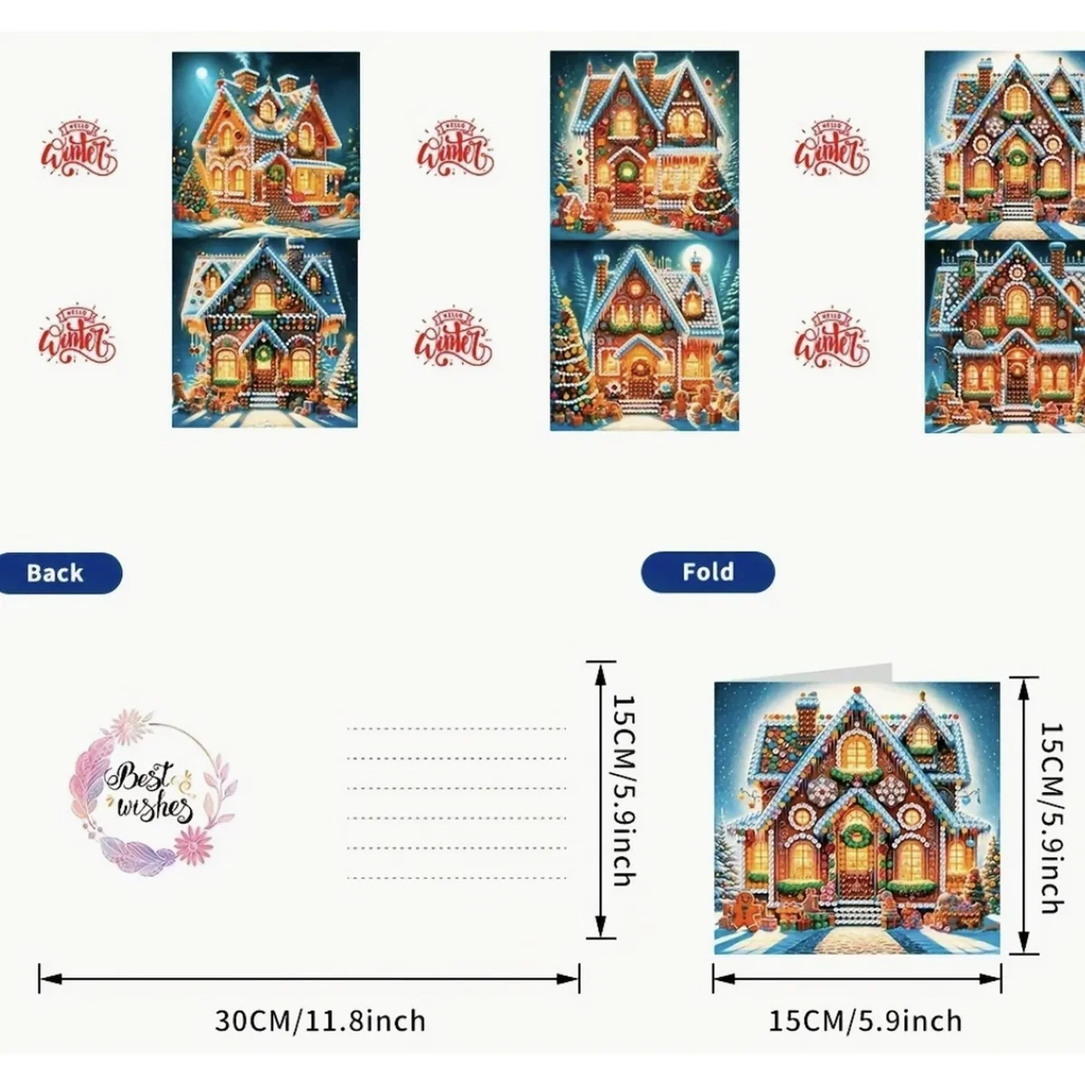 Pack of 6 Christmas House Diamond Painting Cards - White – image 2