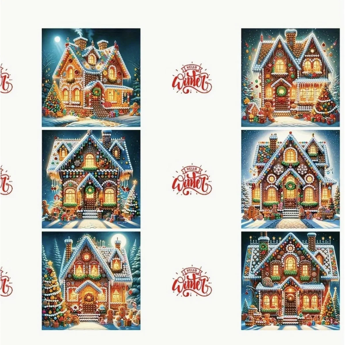 Pack of 6 Christmas House Diamond Painting Cards - White – image 3