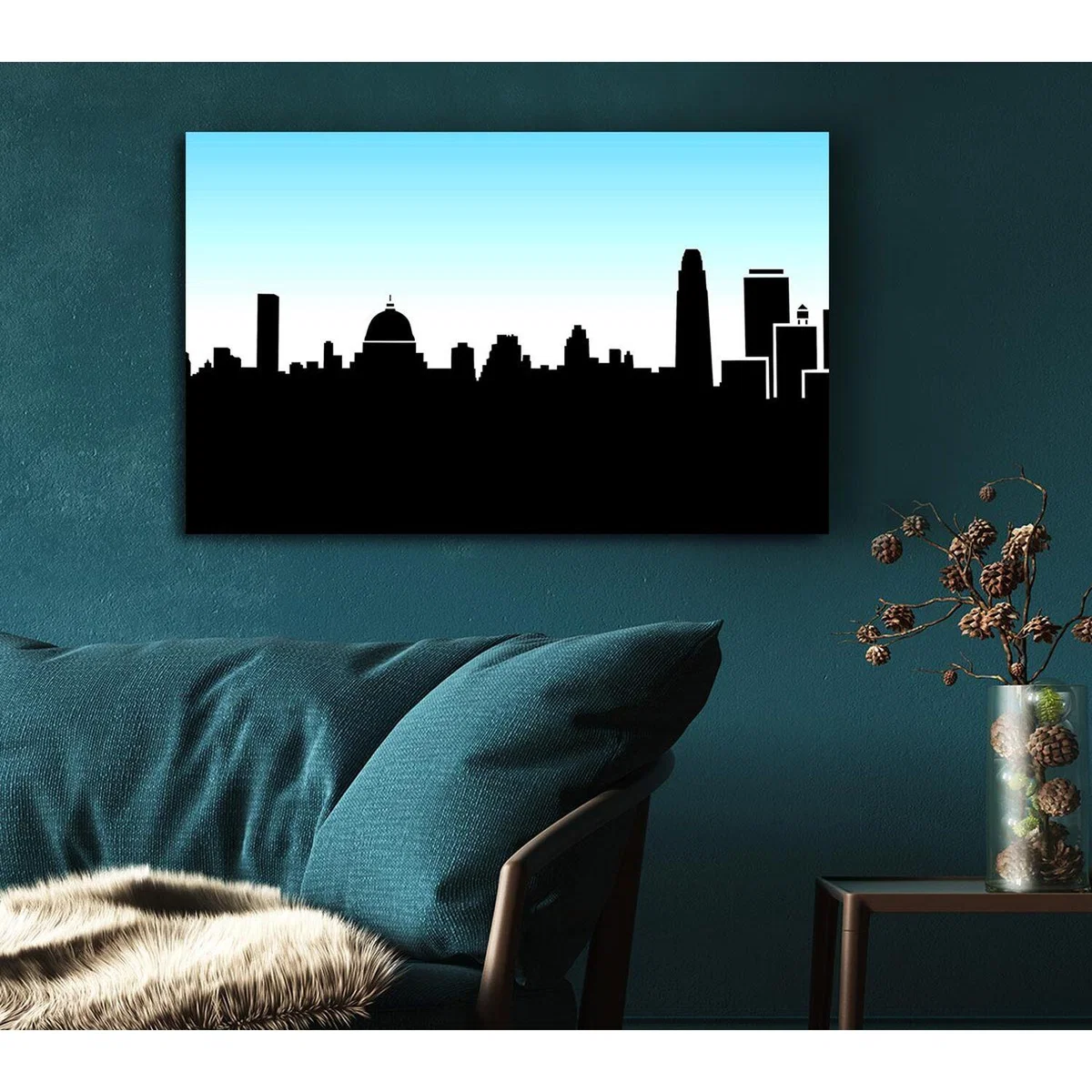 City Skyline Silhouette Canvas Print Wall Art - Yellow / 35.56cm – image 2