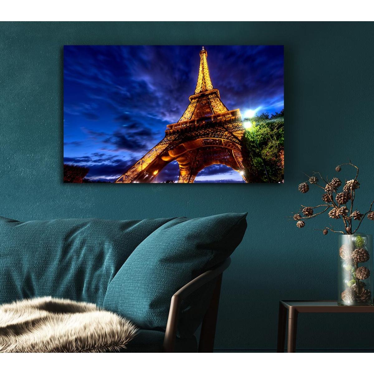 Eiffel Tower Golden Blues Canvas Print Wall Art - Yellow / 35.56cm – image 4