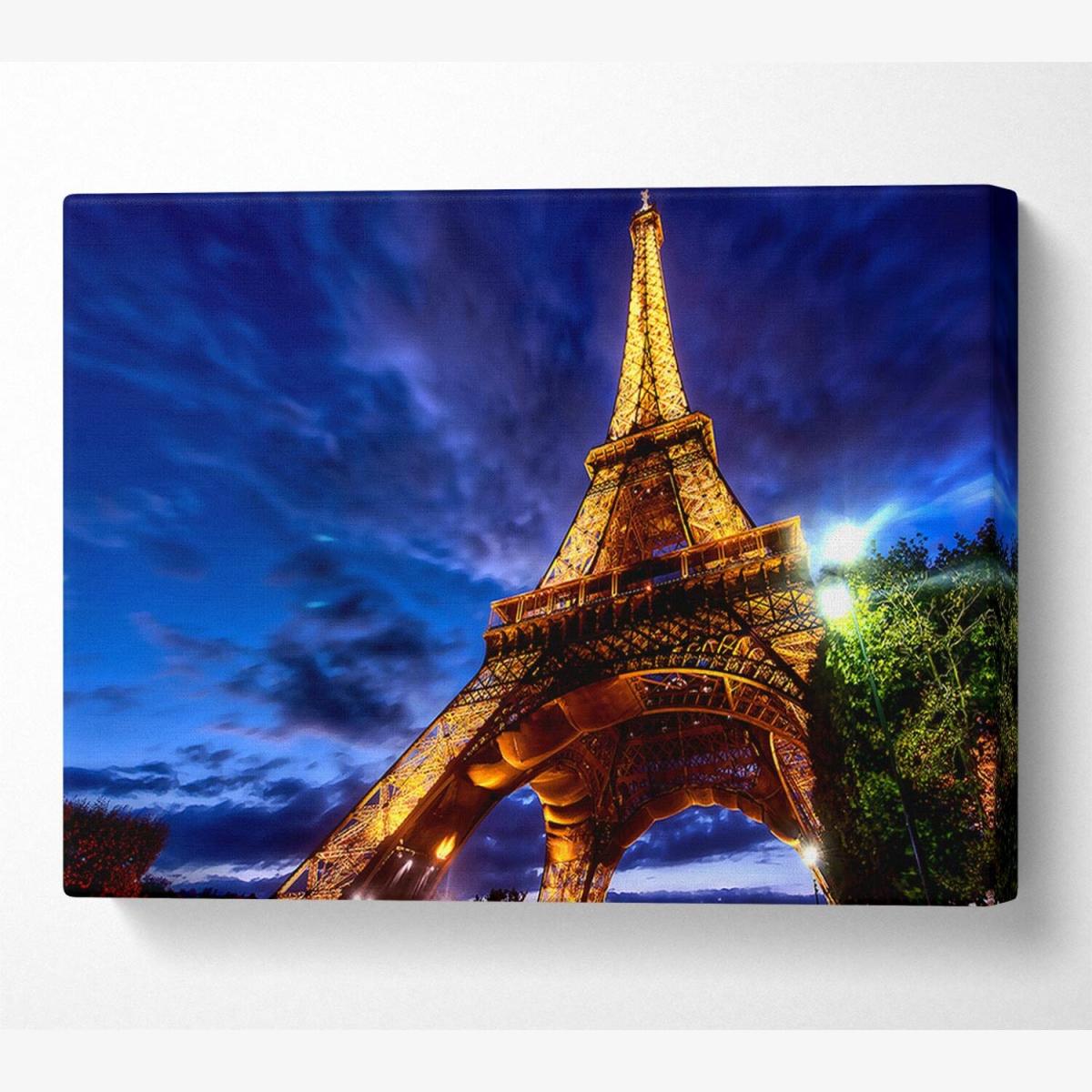 Eiffel Tower Golden Blues Canvas Print Wall Art - Yellow / 35.56cm – image 1