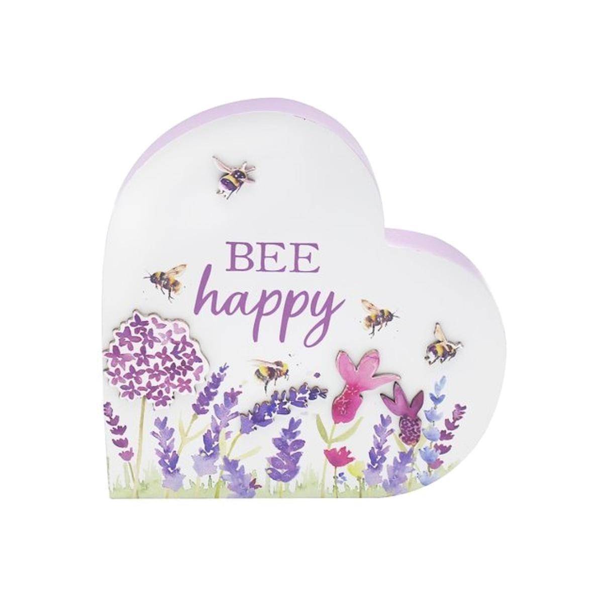 Lavender And Bees Heart Plaque - White