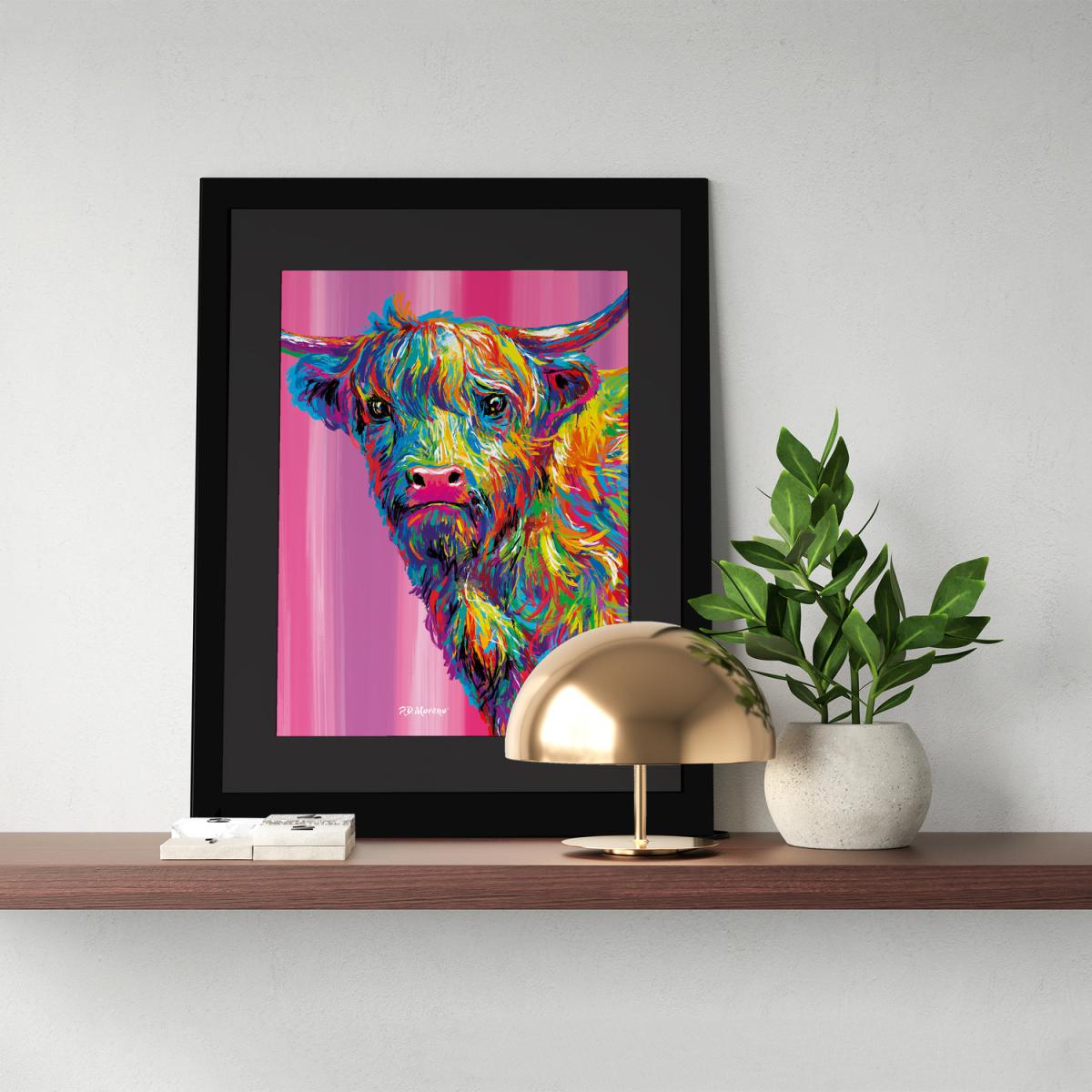 Rueben the Highland Cow Framed Print - Pink - White / 53.5cm – image 2