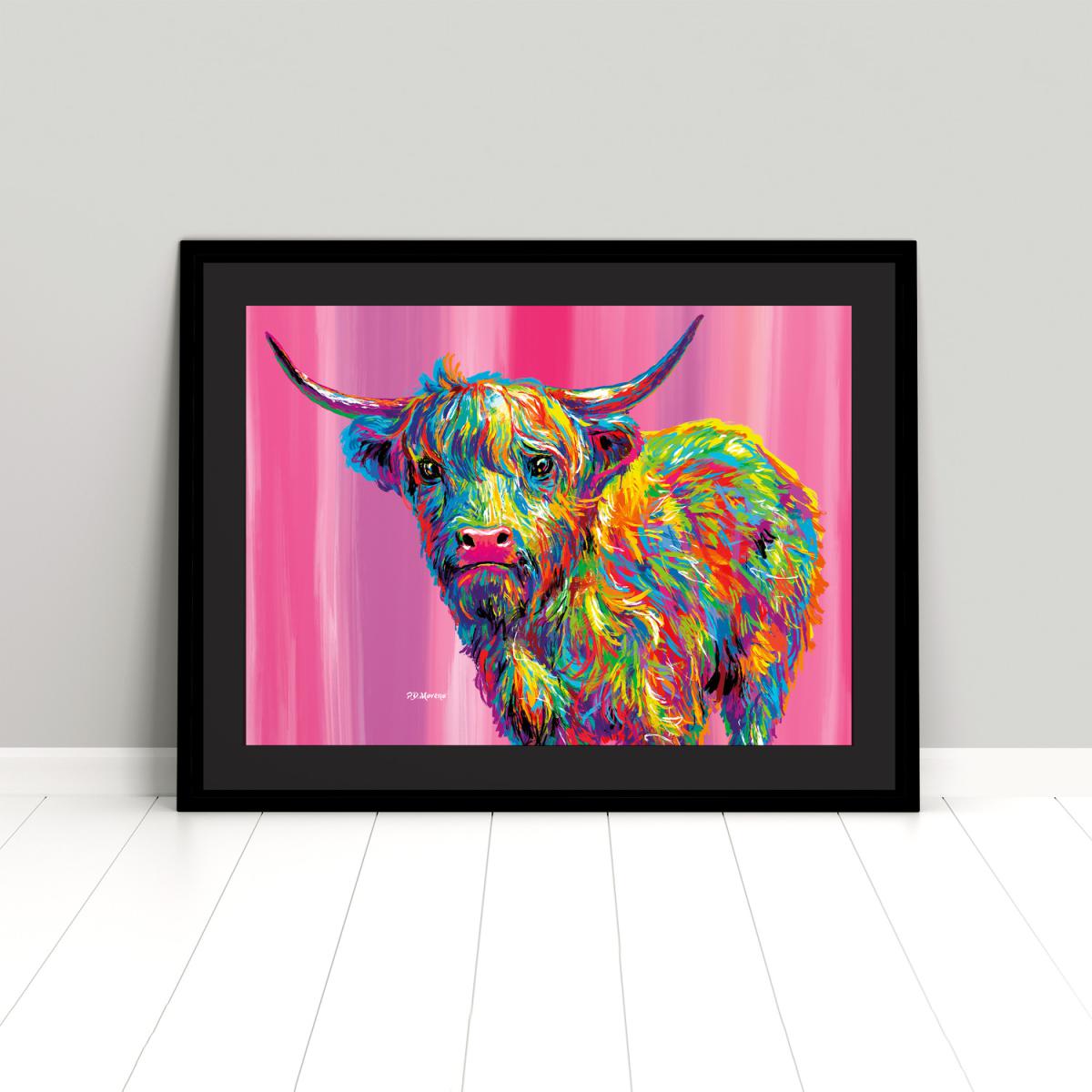 Rueben the Highland Cow Framed Print - Pink - White / 53.5cm – image 3