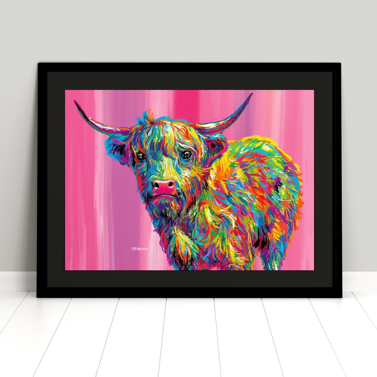 Rueben the Highland Cow Framed Print - Pink - White / 53.5cm – image 4