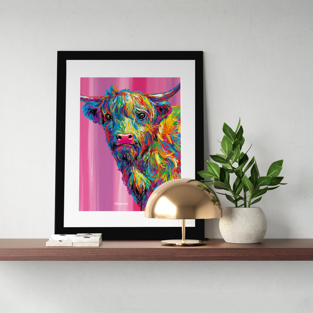 Rueben the Highland Cow Framed Print - Pink - White / 53.5cm – image 5