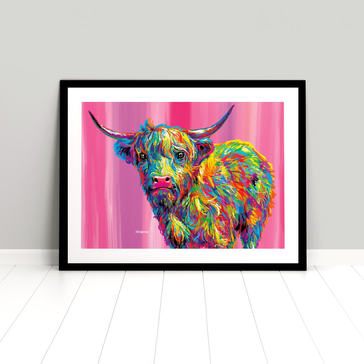 Rueben the Highland Cow Framed Print - Pink - White / 53.5cm – image 6