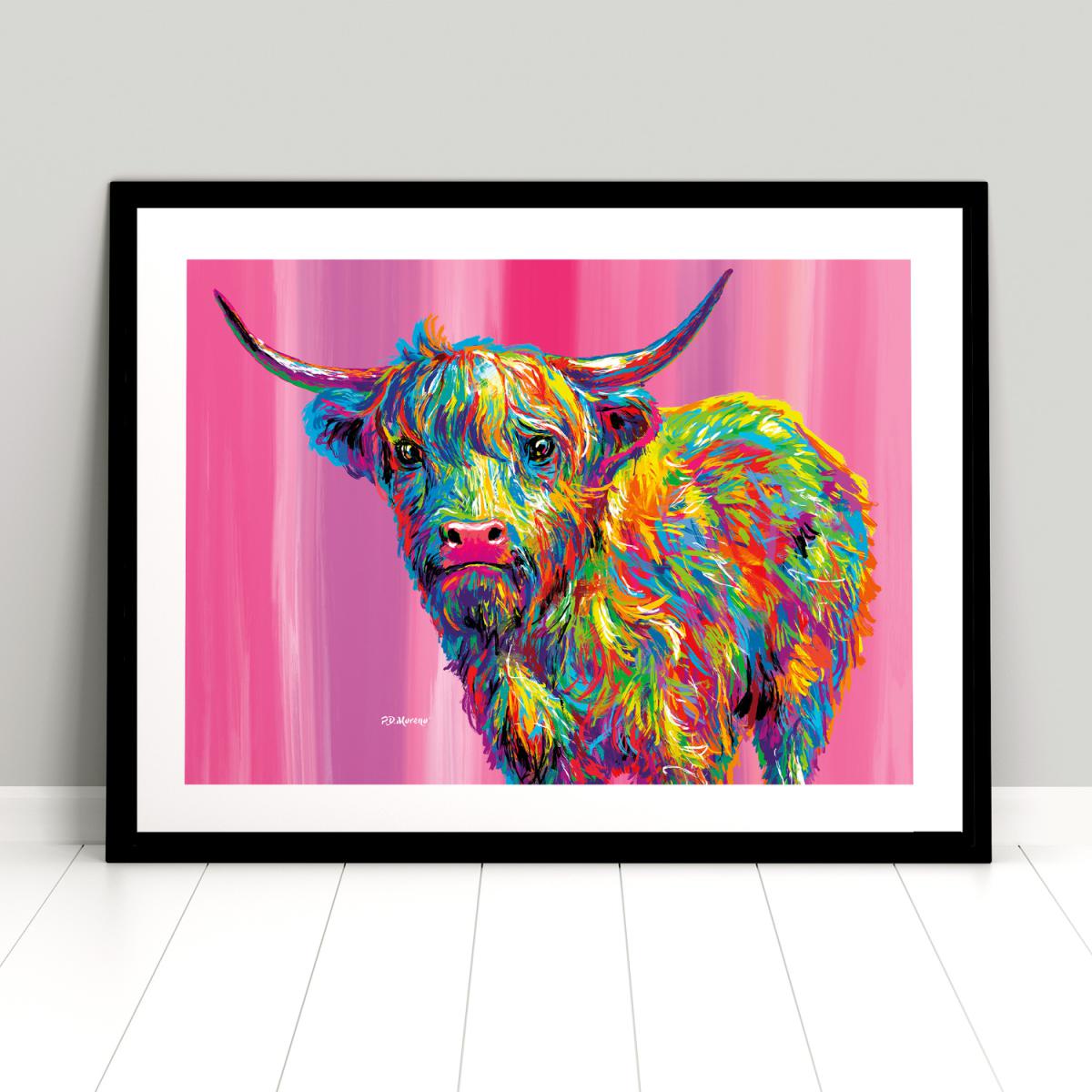 Rueben the Highland Cow Framed Print - Pink - White / 53.5cm – image 7