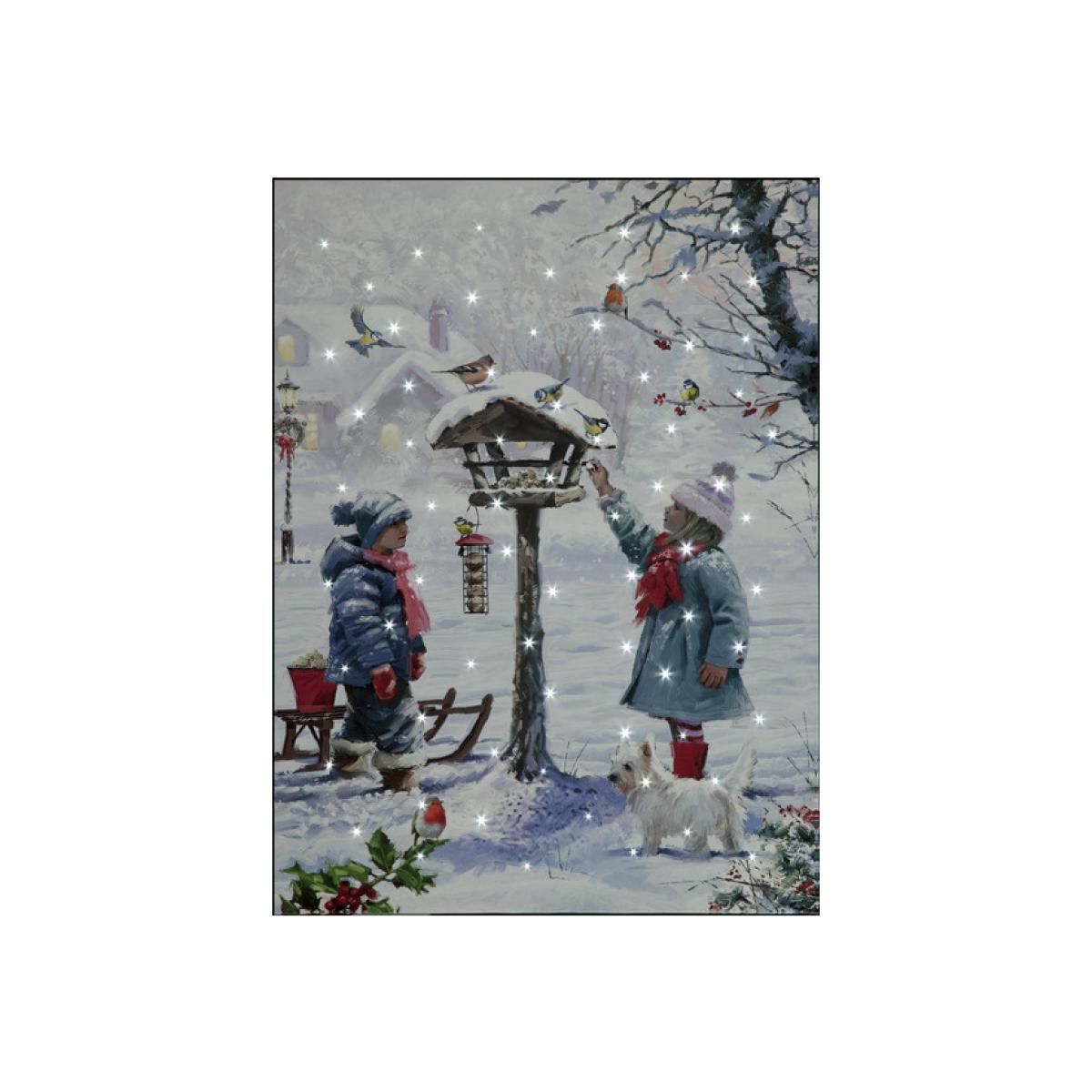 Battery Operated LED Feeding Birds Canvas
