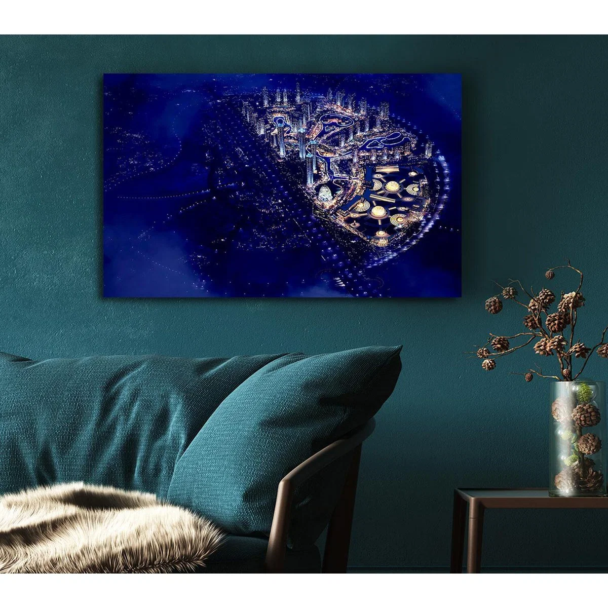 Dubai Blue Nights Canvas Print Wall Art - Yellow / 35.56cm – image 5