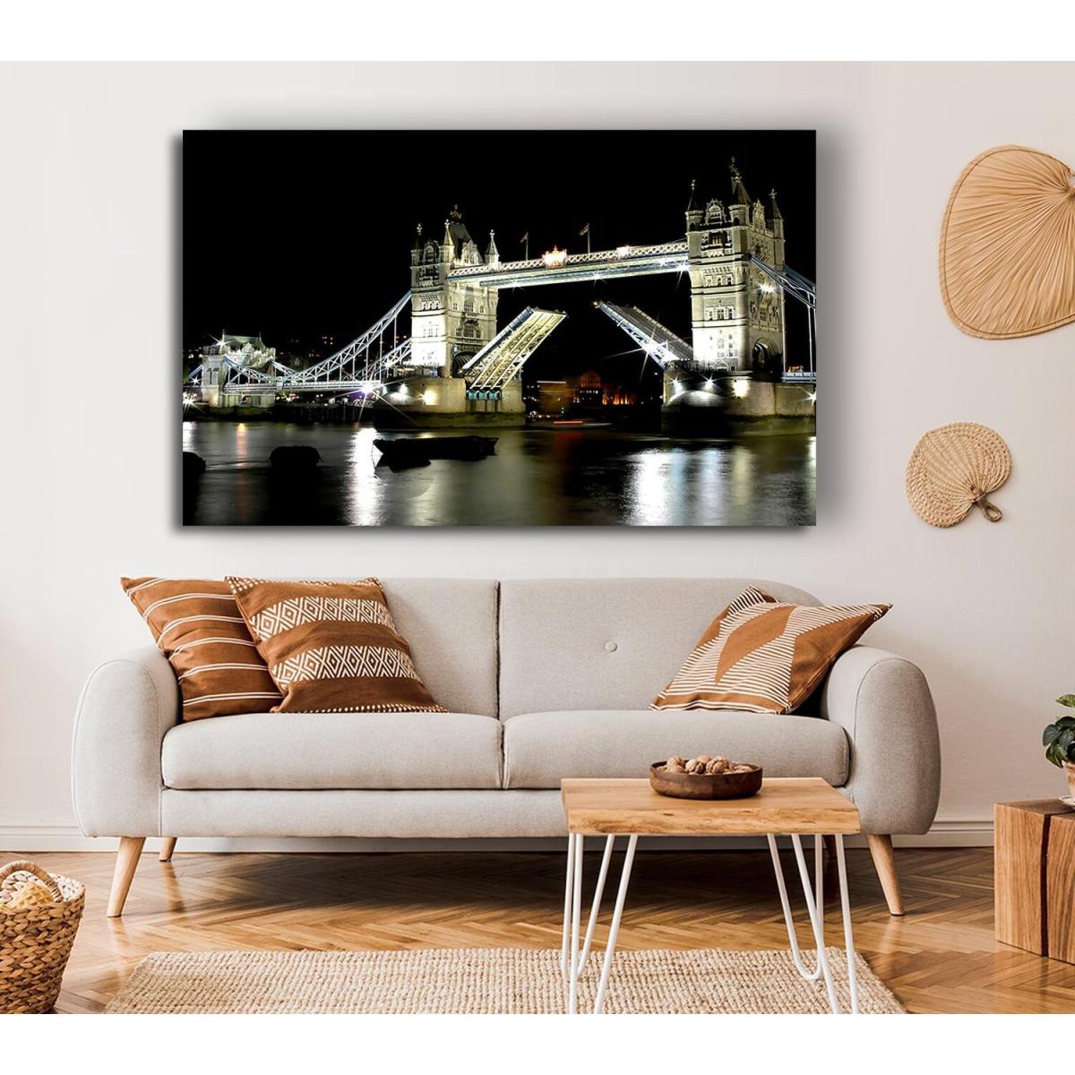 London Bridge Night Canvas Print Wall Art - Yellow / 81.28cm – image 4