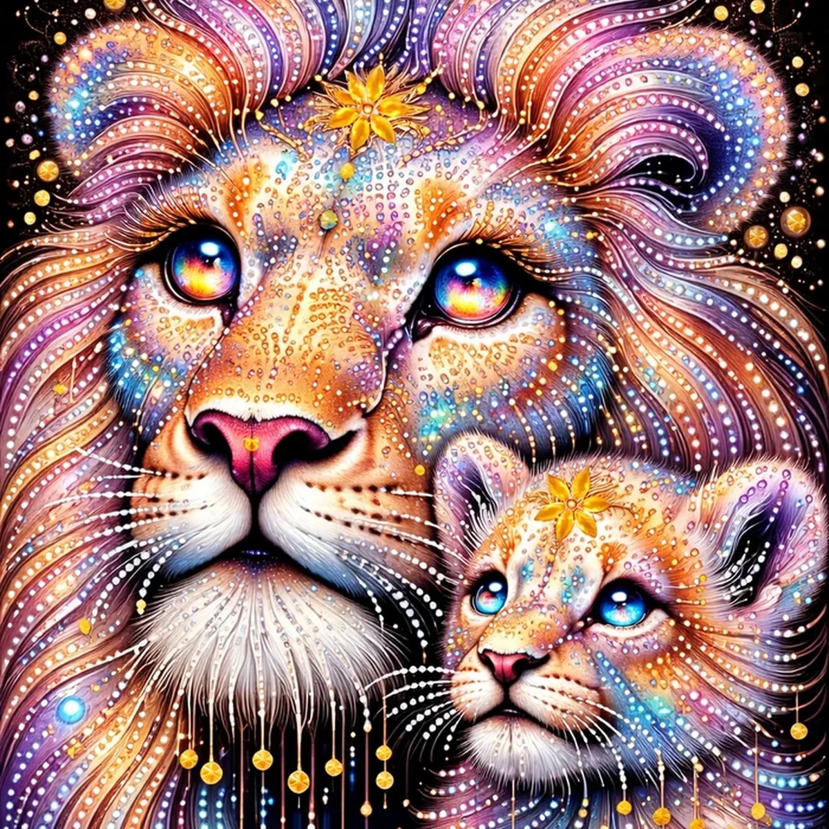 Multi Colour Lion and Cub Square 5D DIY Diamond Painting Kit - Multi – image 2