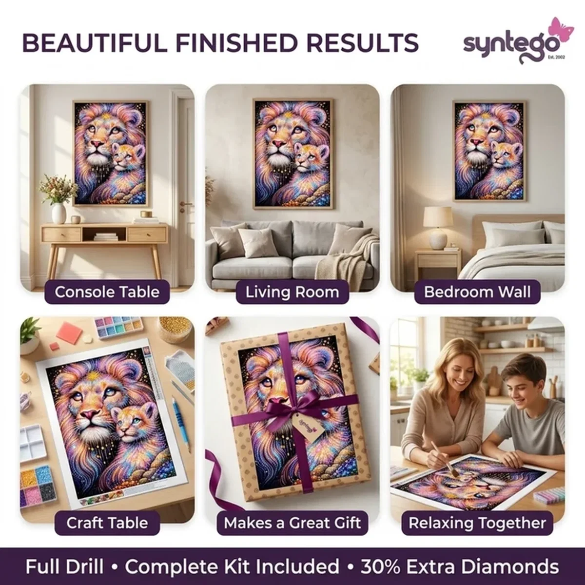 Multi Colour Lion and Cub Square 5D DIY Diamond Painting Kit - Multi – image 3