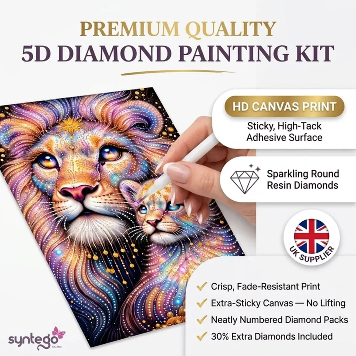 Multi Colour Lion and Cub Square 5D DIY Diamond Painting Kit - Multi – image 6