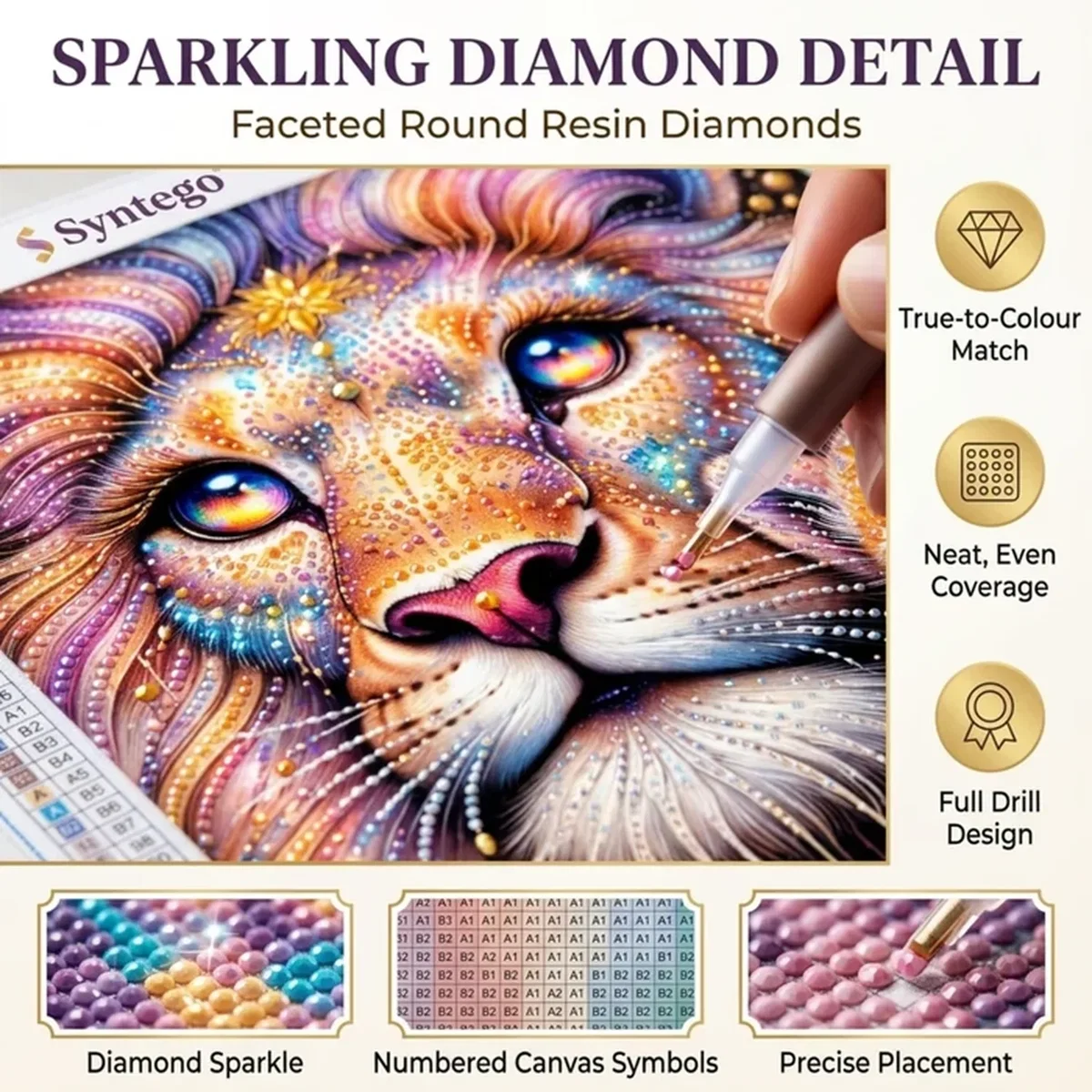 Multi Colour Lion and Cub Square 5D DIY Diamond Painting Kit - Multi – image 8