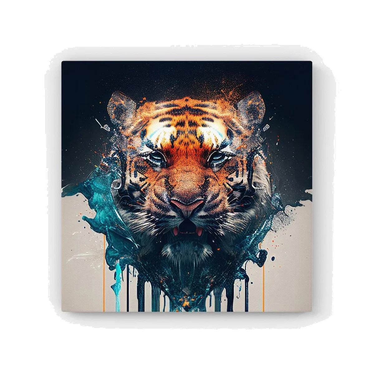 Tiger Face Splashart HD Metal Print - Brown / 56cm