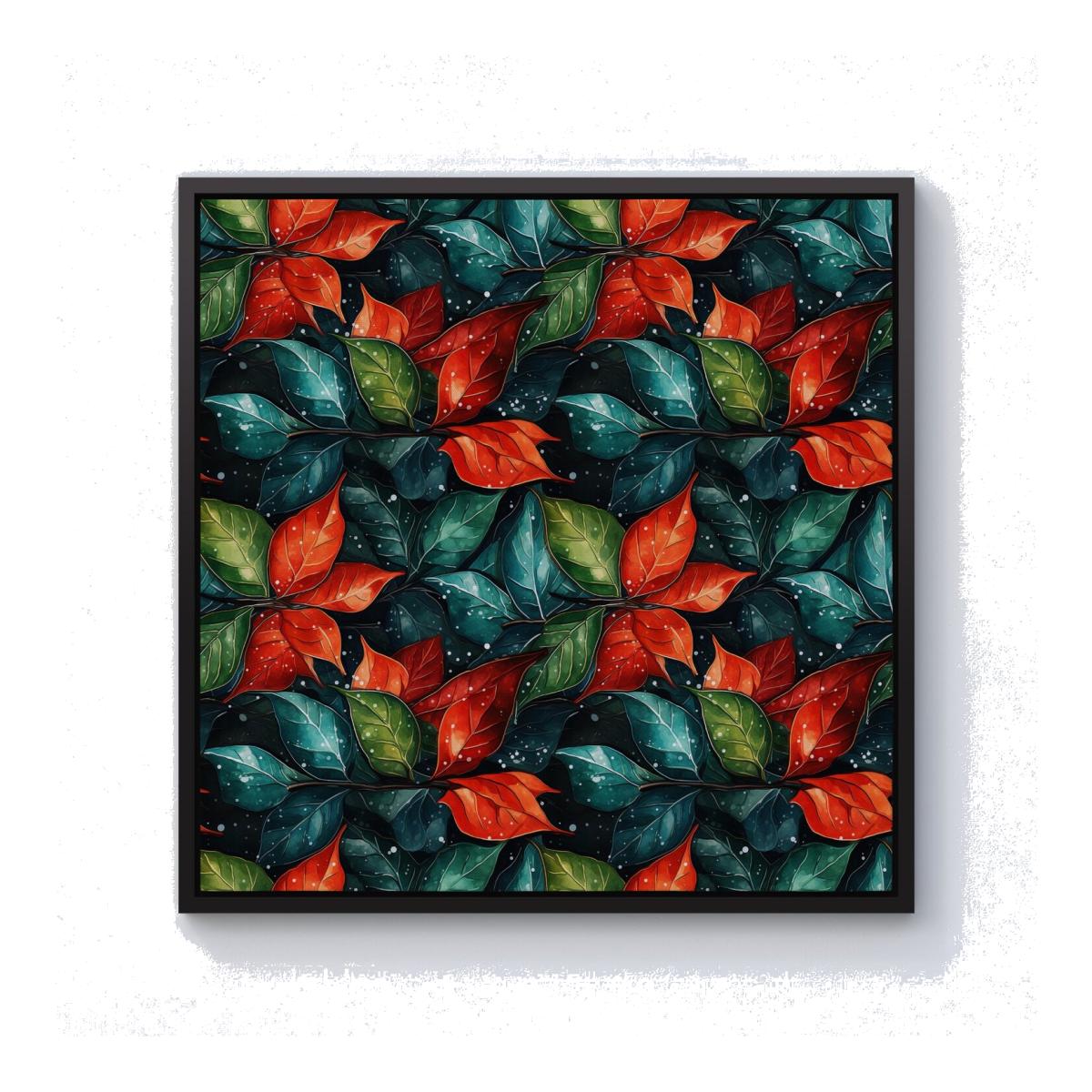 Christmas Watercolour Holly Leaf Canvas Print - Red / 101.6cm / Black Frame