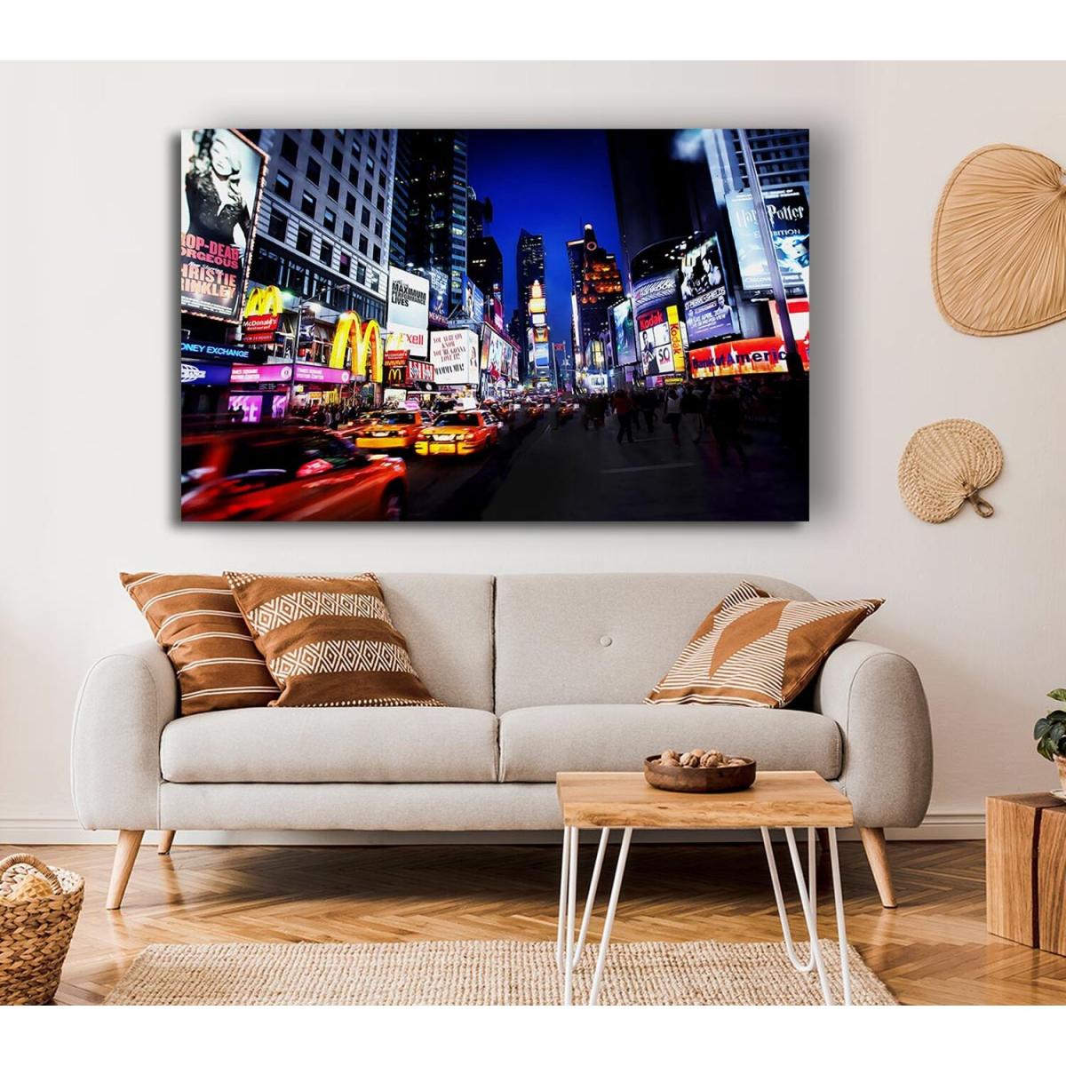 New York Night At The Theatre Canvas Print Wall Art - Yellow / 66.04cm – image 4