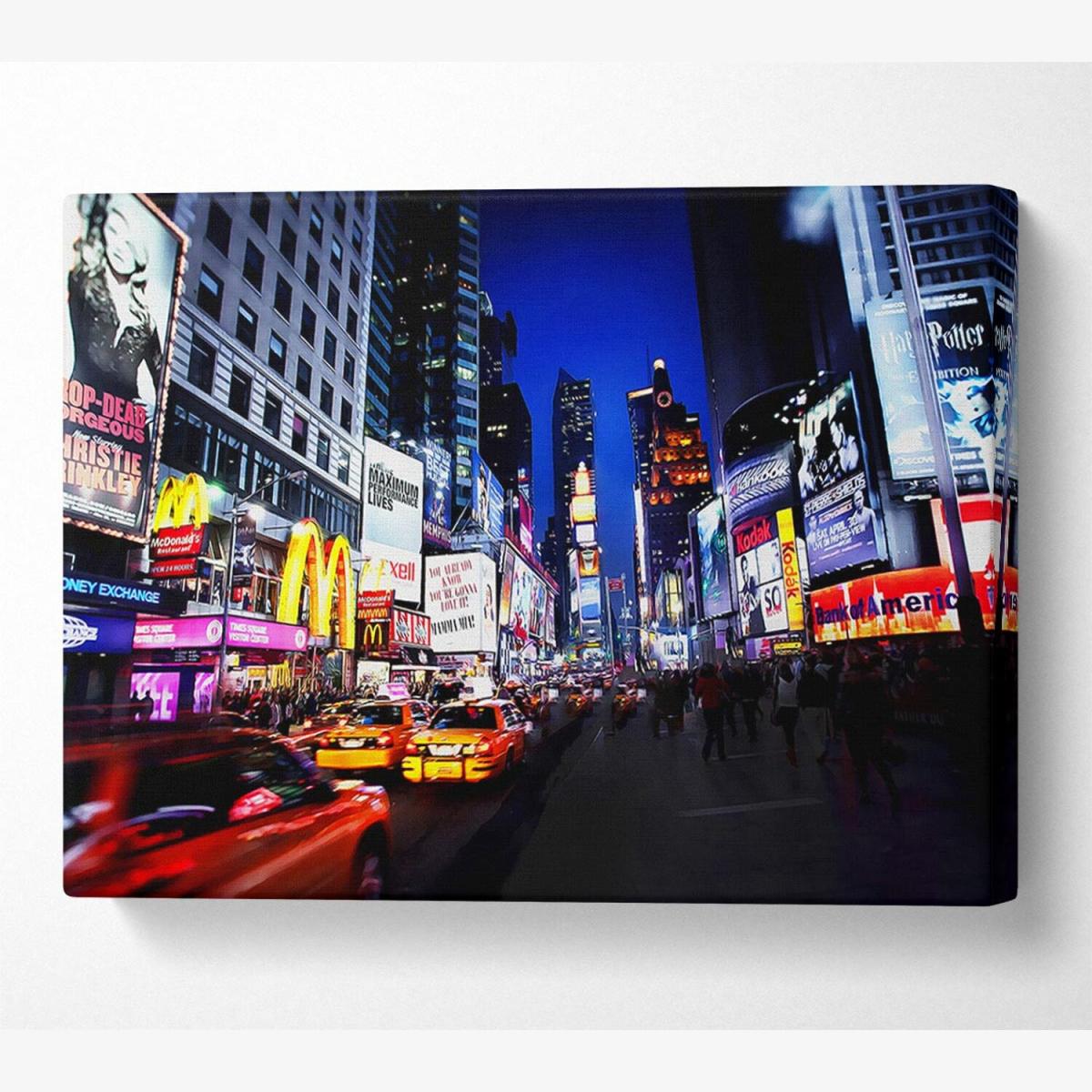 New York Night At The Theatre Canvas Print Wall Art - Yellow / 66.04cm – image 1