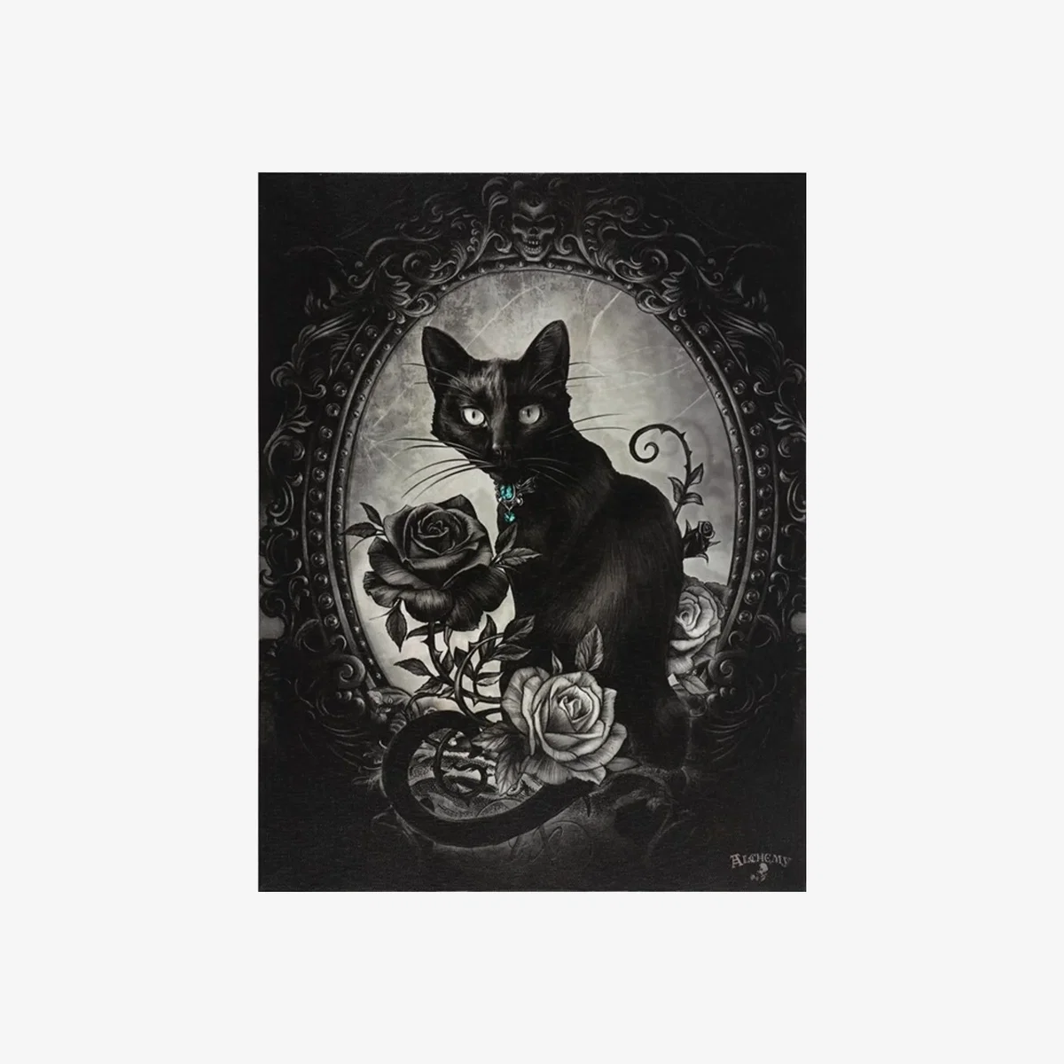 Alchemy Gothic Paracelsus Philosopher¿s Cat Canvas Plaque 19x25cm - Black – image 1