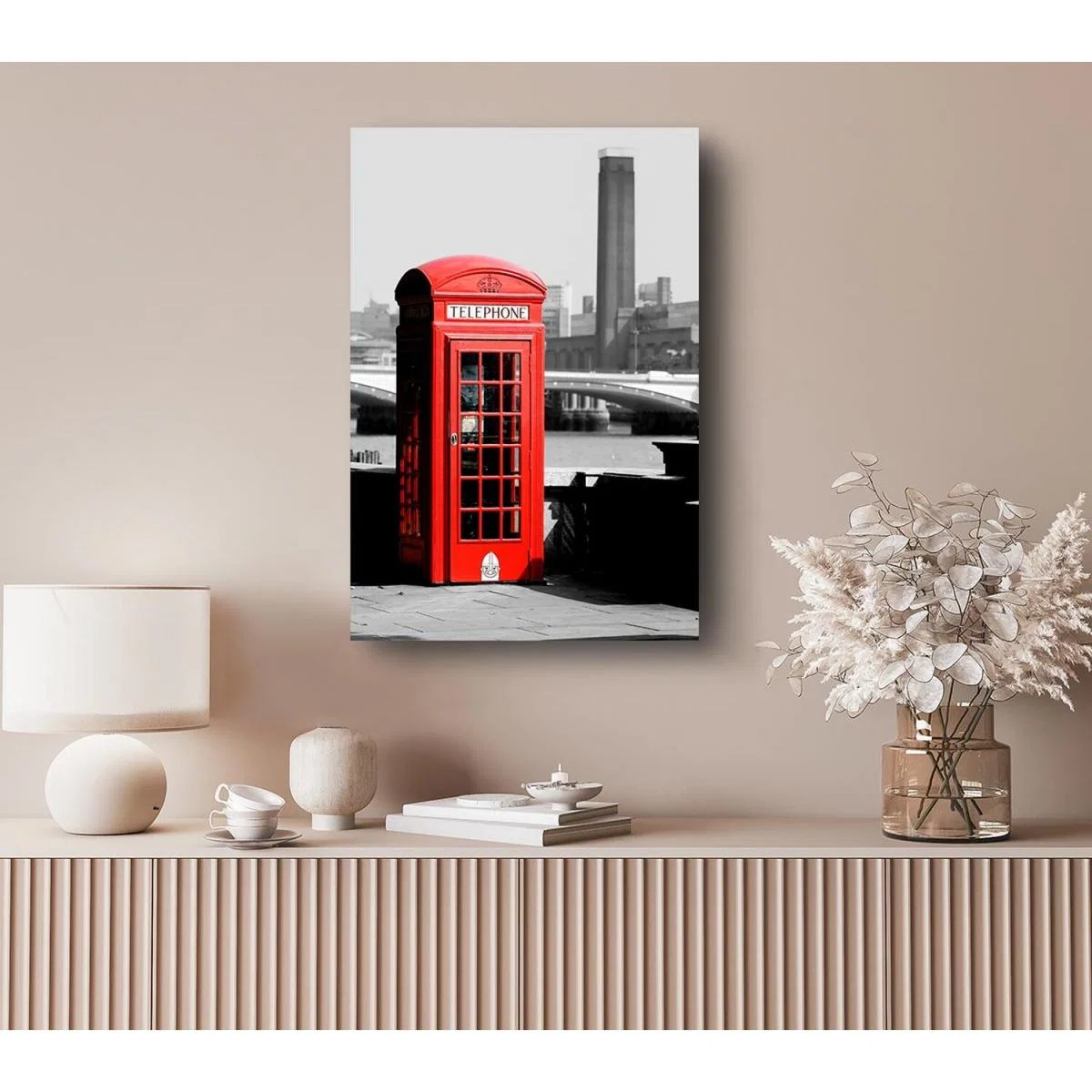 London Red Telephone Box B n W Canvas Print Wall Art - Yellow / 66.04cm – image 3
