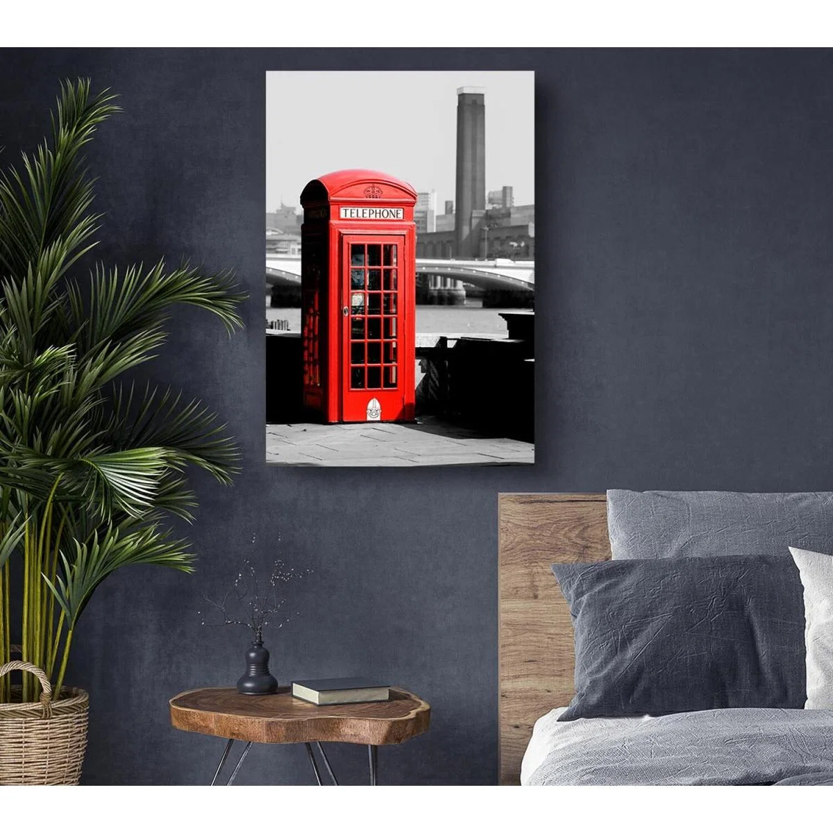 London Red Telephone Box B n W Canvas Print Wall Art - Yellow / 66.04cm – image 4