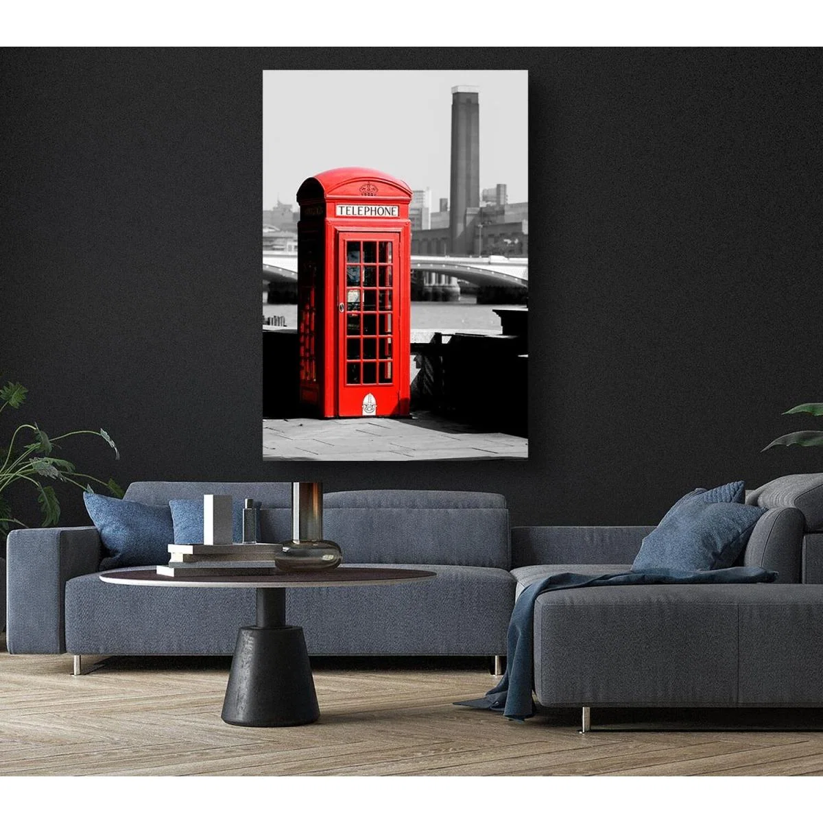 London Red Telephone Box B n W Canvas Print Wall Art - Yellow / 66.04cm – image 5