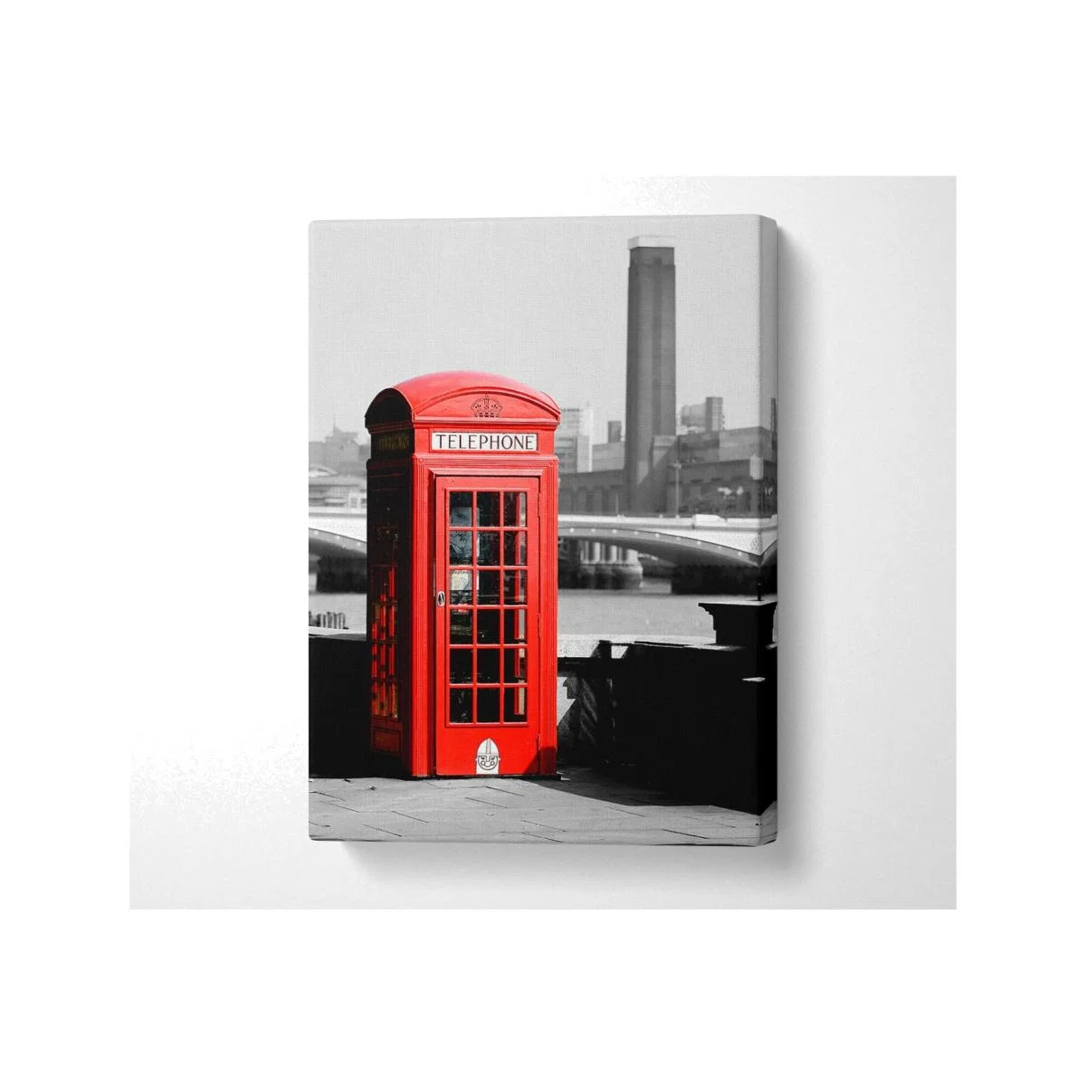 London Red Telephone Box B n W Canvas Print Wall Art - Yellow / 66.04cm – image 1