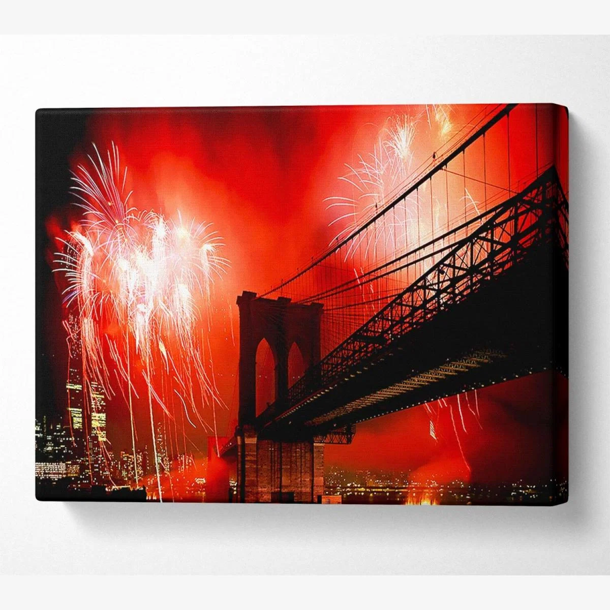 Brooklyn Bridge Fireworks Canvas Print Wall Art - Yellow / 35.56cm – image 1