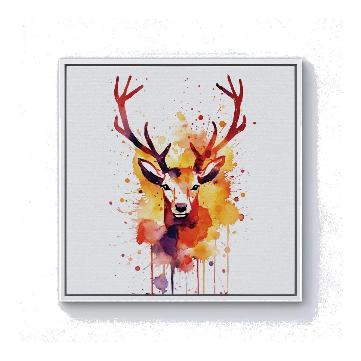 Watercolour Stag Face Canvas Print - Orange / 40.6cm / White Frame