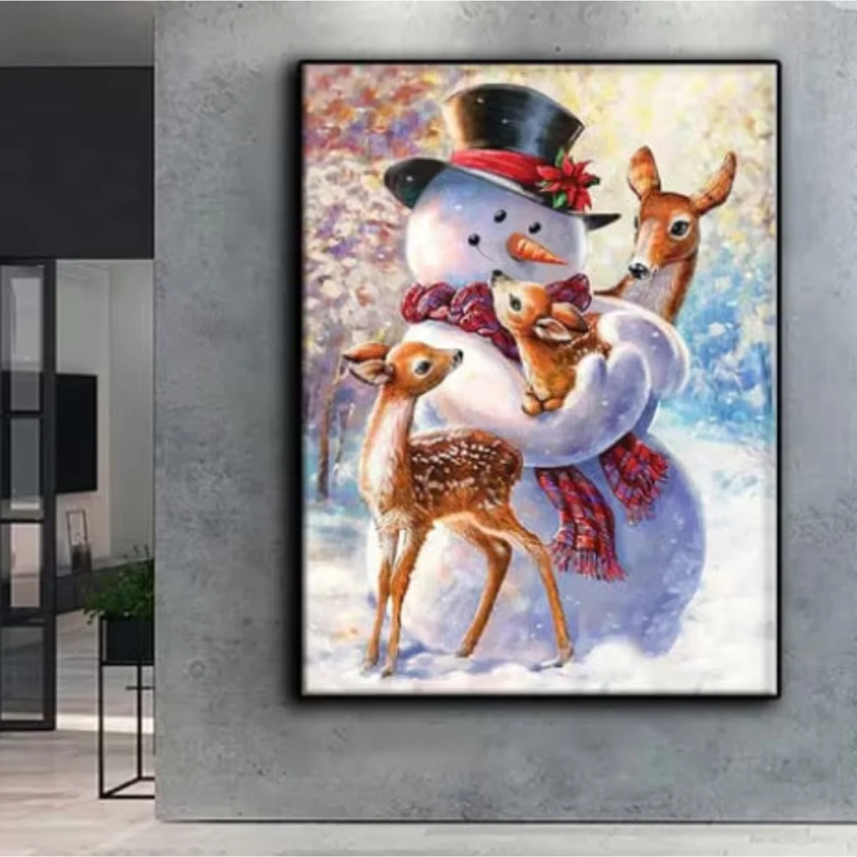Snowman Hugging Reindeers Diamond Art Painting - Multi – image 5