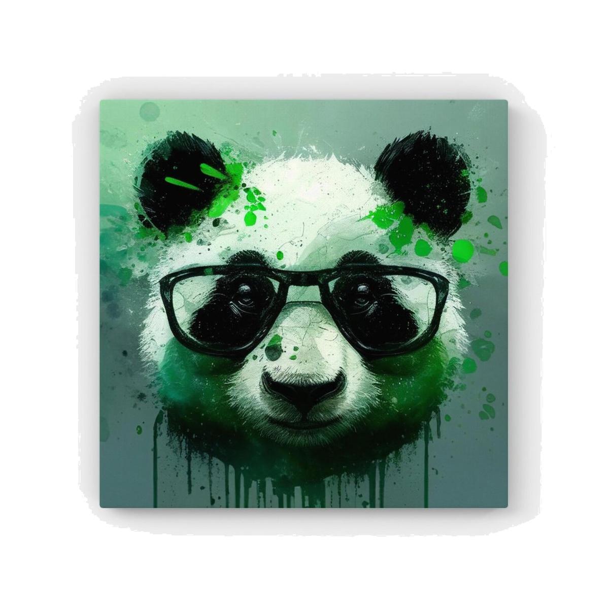Panda With Glasses, Green Splashart Canvas Print - Green / 76.2cm