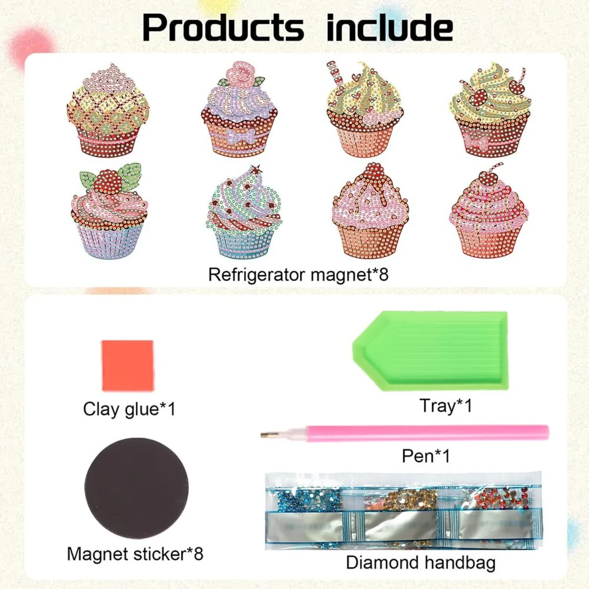 Pack of 6 Cupcake Magnets Diamond Painting Kit - Multi – image 4