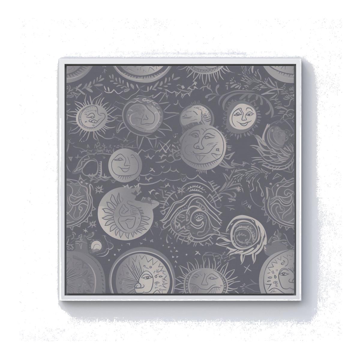 Sun and Moon in Grey Canvas Print - Grey / 76.2cm / White Frame
