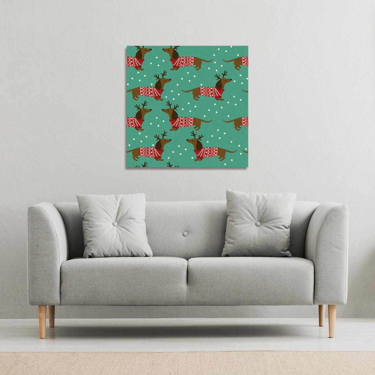 Dutchshunds In Gallery Christmas Canvas - Green / 77cm – image 3