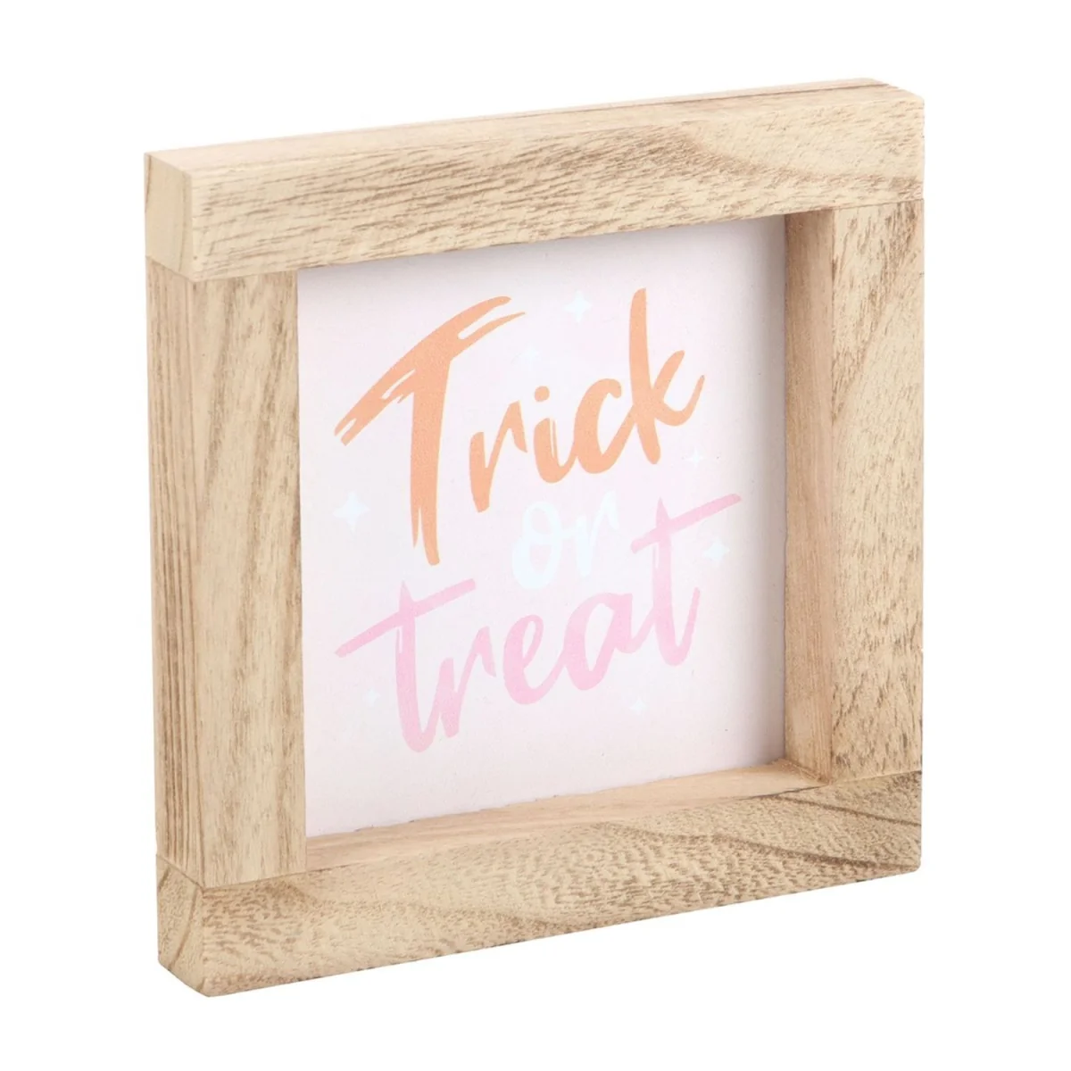 Something Different Trick Or Treat Wooden Framed Plaque - Natural/White/Orange – image 2
