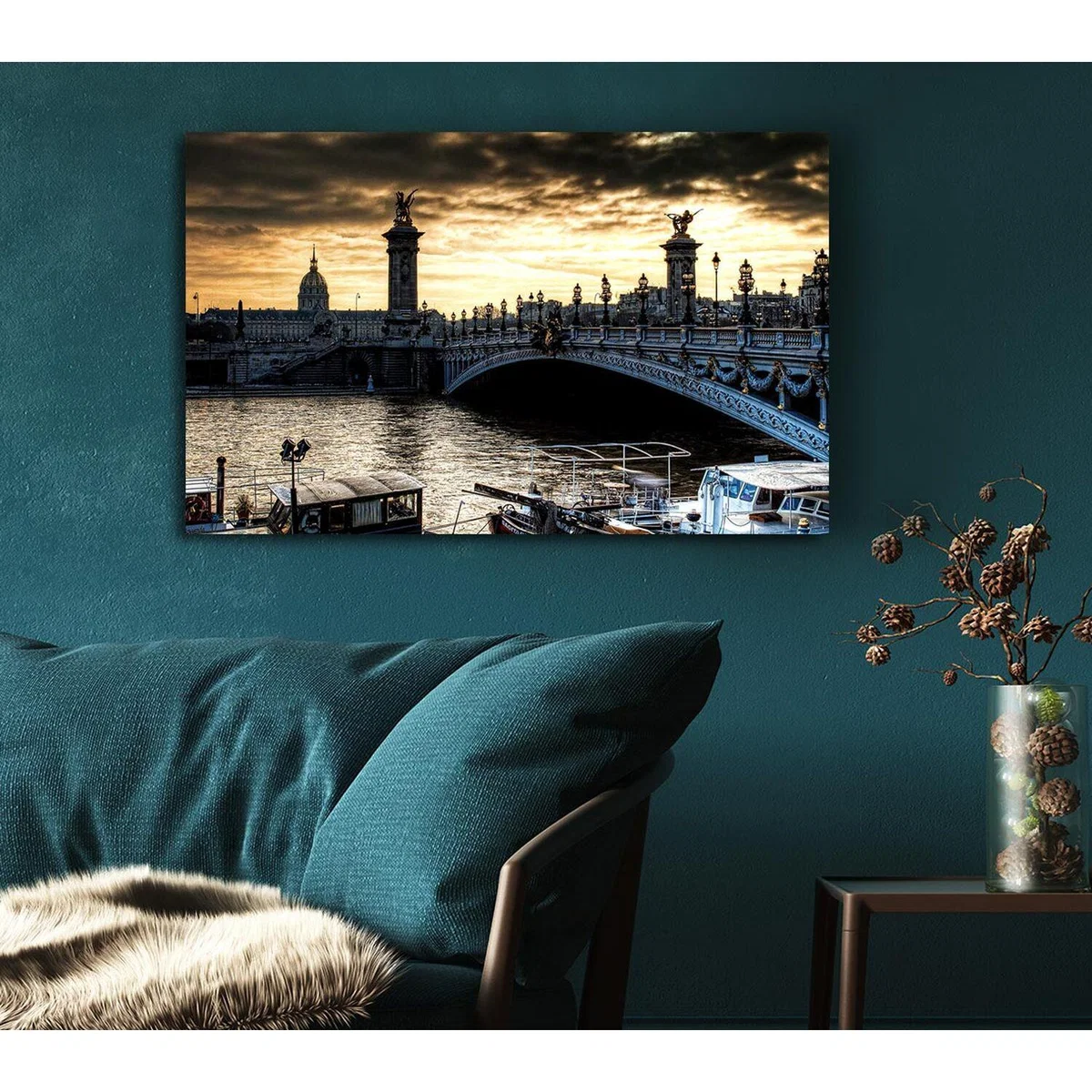 Alexander Bridge Paris Canvas Print Wall Art - Yellow / 35.56cm – image 5