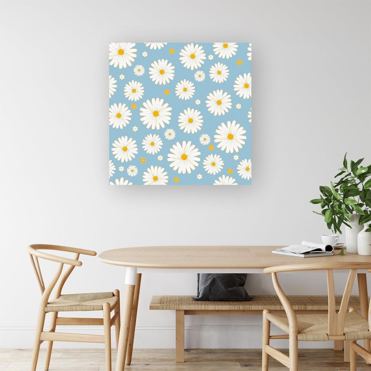 Summer Daisy Pattern Canvas Print - Blue / Medium – image 2
