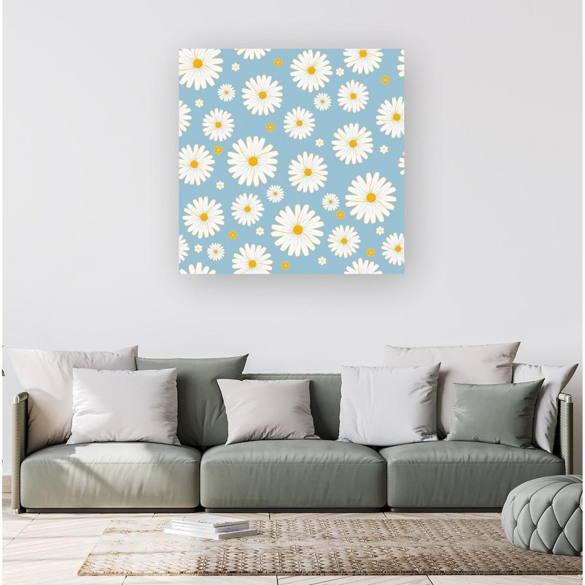 Summer Daisy Pattern Canvas Print - Blue / Medium – image 3