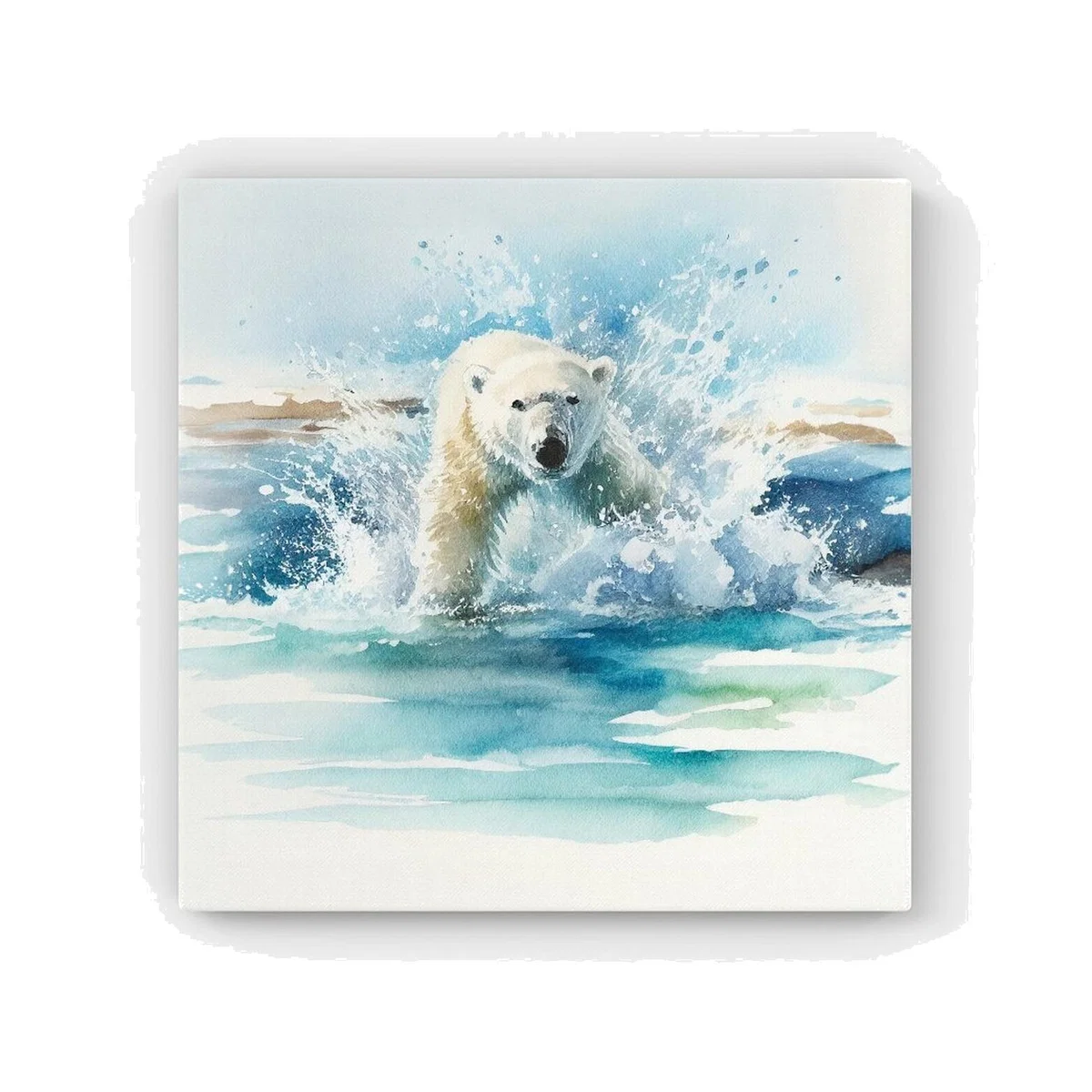 Hunting Polar Bear Watercolour HD Metal Print - Brown / 56cm
