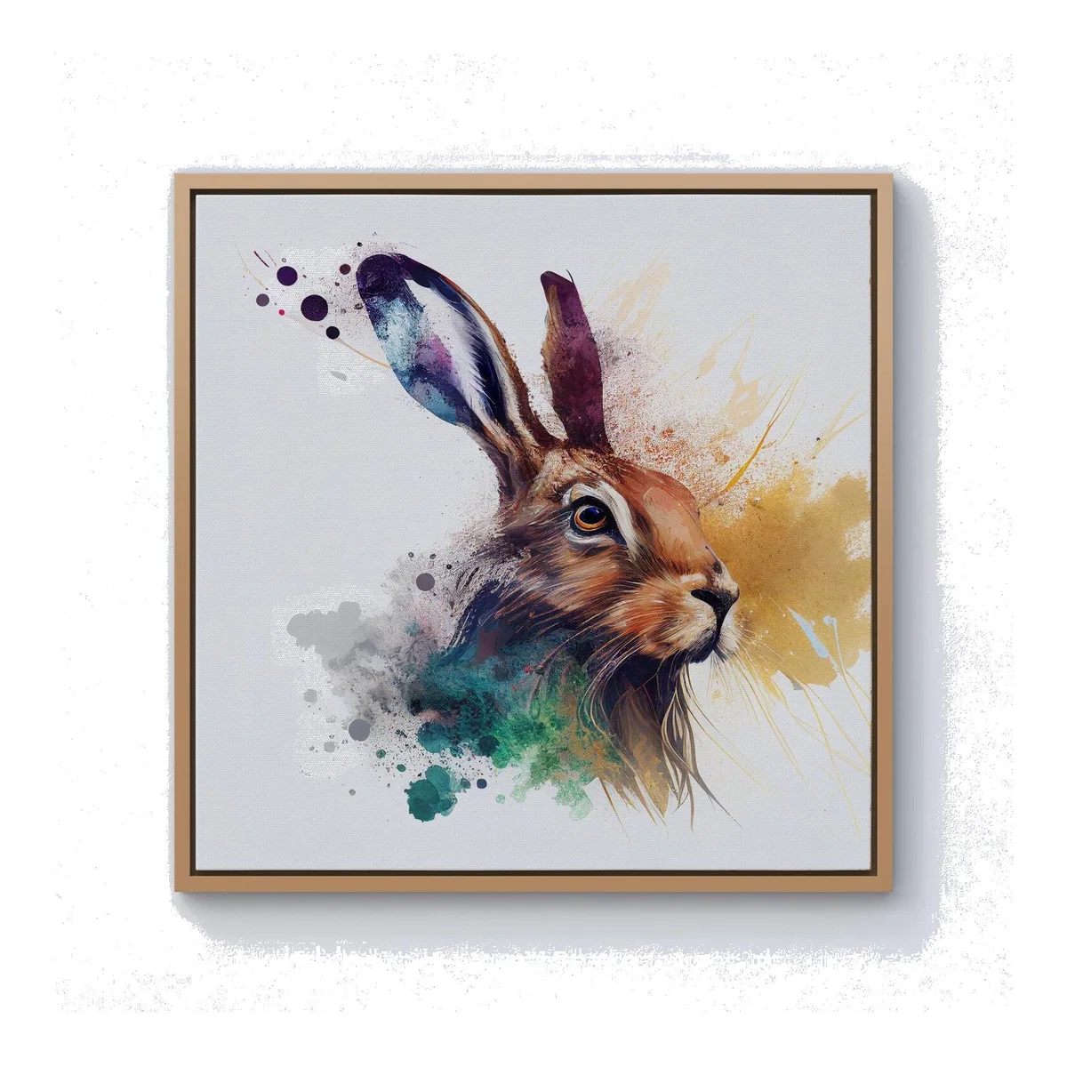 Hare Close Up Splashart Canvas Print - Brown / Pine Frame / 76.2cm